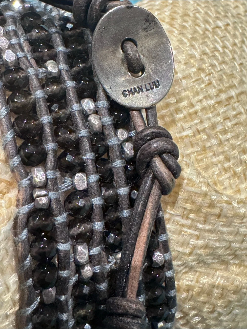 CHAN LUU Black Leather Beaded Wrap Bracelet